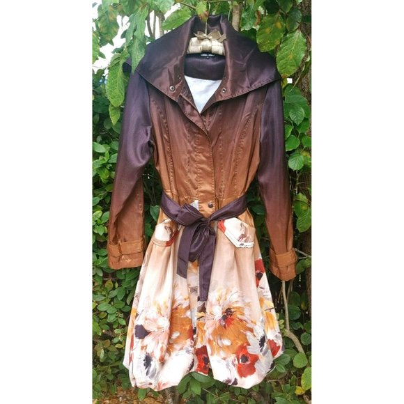 Samuel Dong Jackets & Blazers - Samuel Dong Floral Multicolor Bubble Trench Coat in Copper/Red/White/Gold Size M